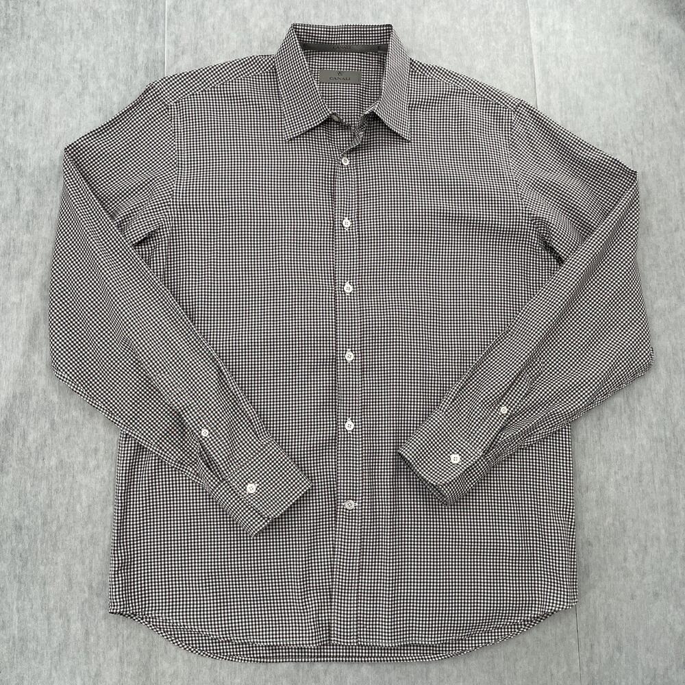 Canali Shirt Adult Large Brown Black Check Button Up Long Sleeve Italy Mens L